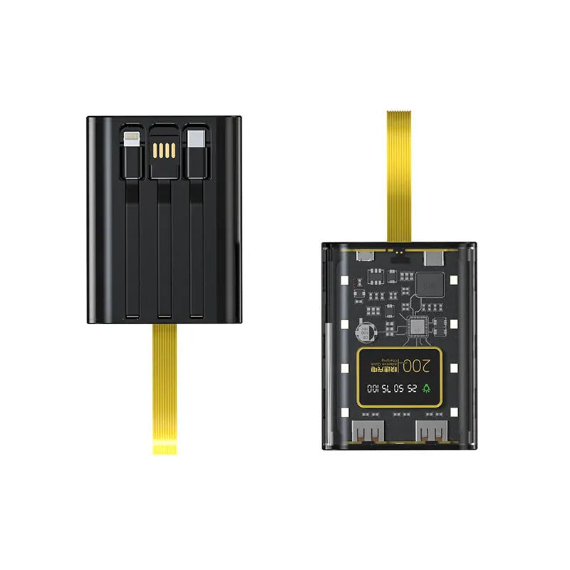 Punk Transparent Mech Mini Power Bank in black with multi-U port output and compact 85x64x38 mm size