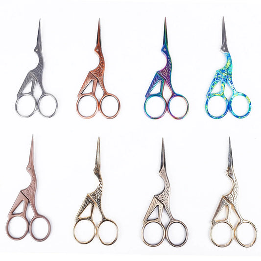 Stainless steel retro scissors in crane shape for precise cutting, available in multiple colours