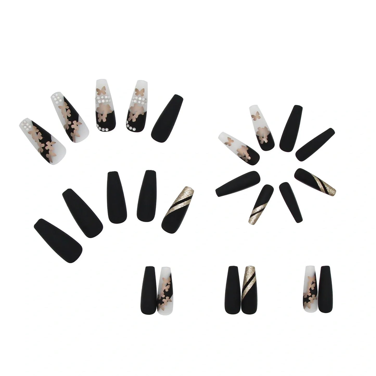 Golden butterfly design detachable nail polish patches with adhesive glue for instant application