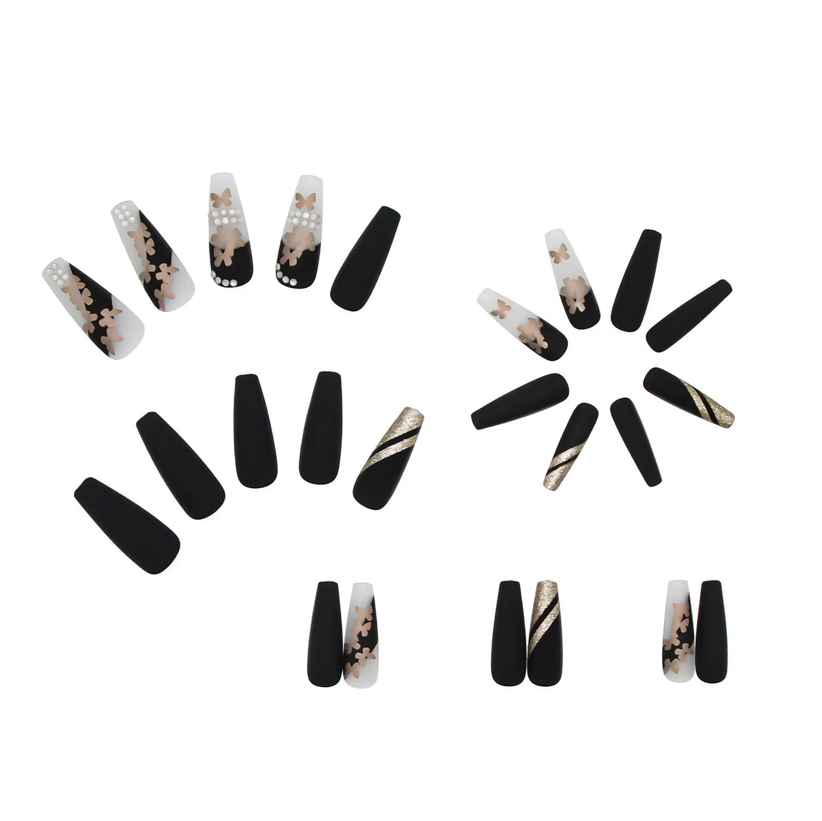 Golden butterfly design detachable nail polish patches with adhesive glue for instant application