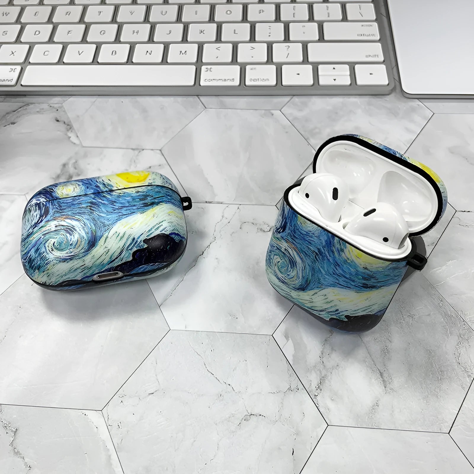 Van Gogh Starry Sky soft silicone plastic AirPods case for multiple generations with retro art print