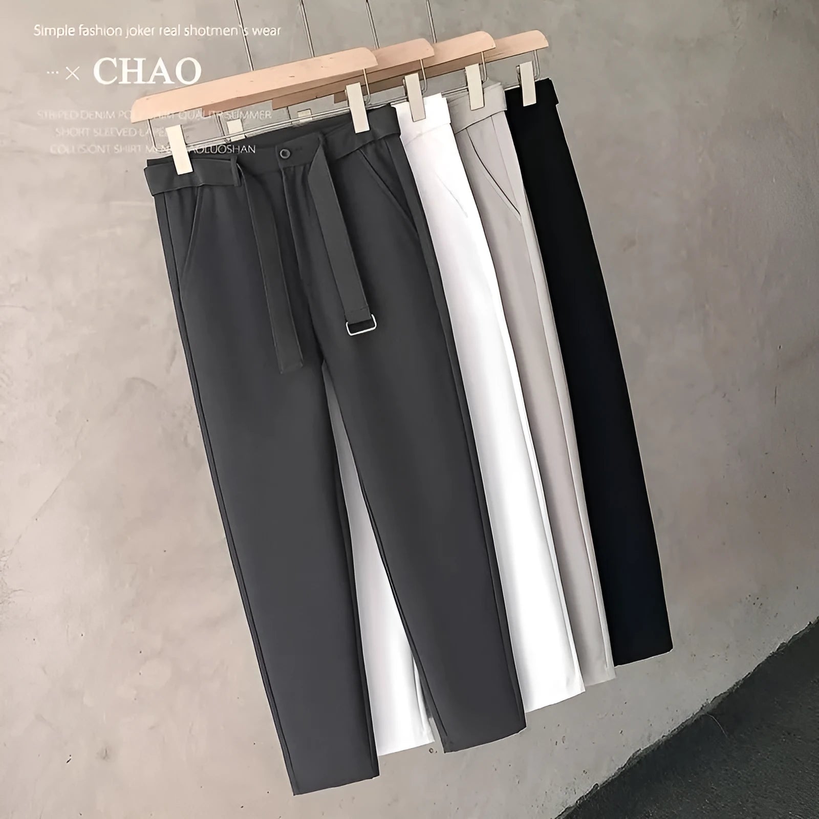 Boys slim straight tapered wool trousers in grey, shown with a straight leg opening.