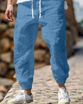 Men's straight-leg cotton summer trousers with elastic waistband in seven colour options