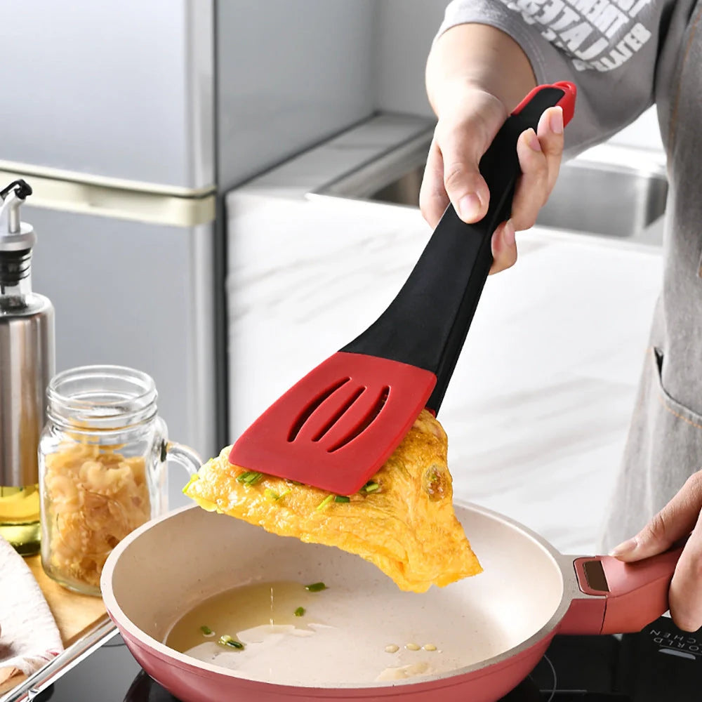 3-in-1 silicone frying spatula clip with detachable scraper and rotary blade
