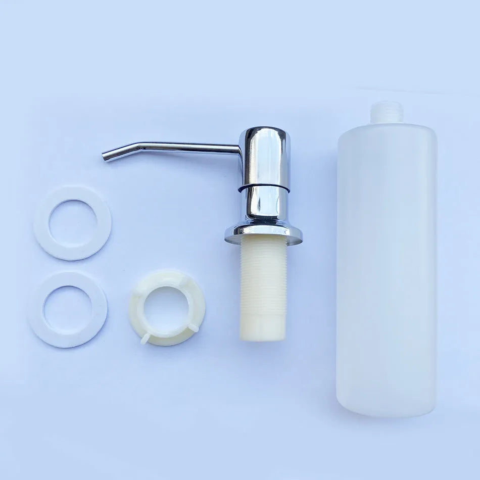 Stainless steel hand-press sink soap dispenser with 1.15m silicone extension tube for bathroom use
