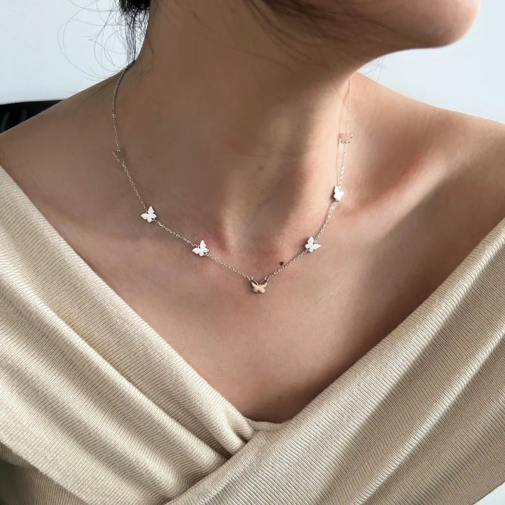 925 silver butterfly stitching design gloss necklace on clavicle chain gold finish 8.3x9.7mm pendant