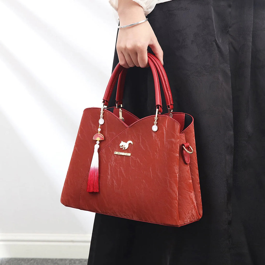 Women's soft PU leather messenger bag in horizontal square shape with urban simplicity styling