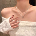 Double-layer brushed heart pendant necklace on silver-colour chain
