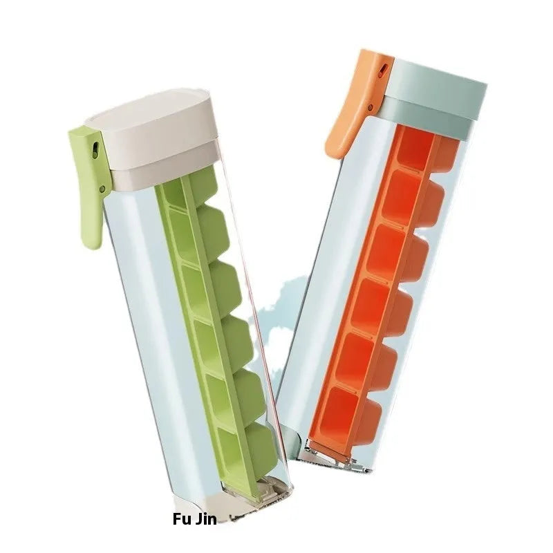 Food-grade plastic ice cube mould with one-press release mechanism and storage box