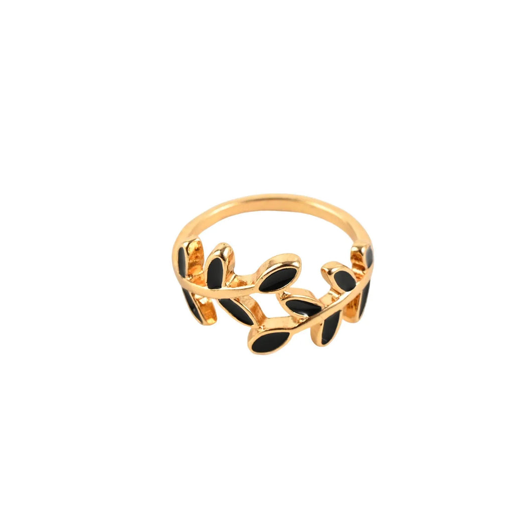 Gold electroplated acrylic ring with geometric leaf pattern for women's index finger