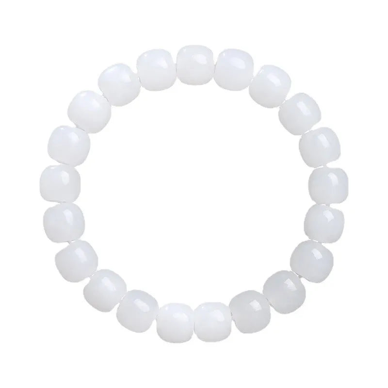 White jade barrel bead bracelet with traditional Hetian jade beads in three size options