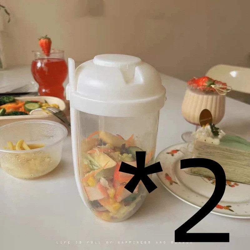 Modern minimalist salad cup with fork and cover in four colours, 1000ml capacity