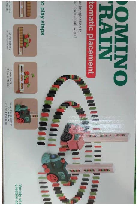 Domino train toy with automatic release feature for creative play