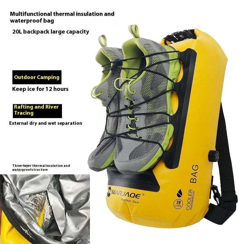 Yellow and black 20L waterproof thermal dry bag backpack with dry-wet separation compartments