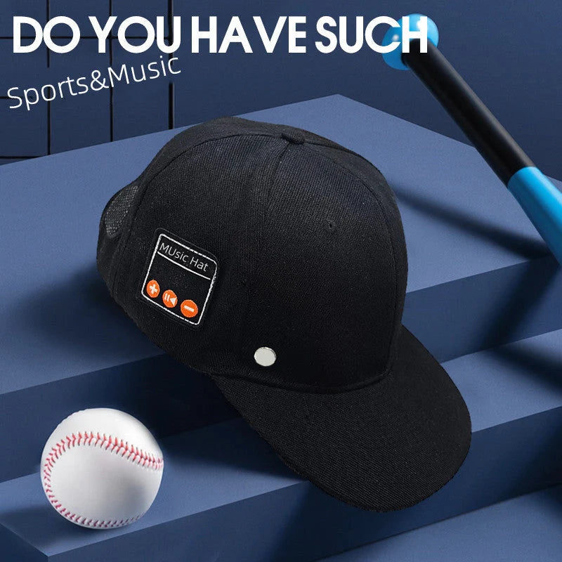 Bluetooth-compatible music hat for tennis in black and light grey with adjustable fit