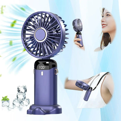 A portable USB-powered handheld fan with a sleek design, adjustable airflow, and long-lasting battery life.