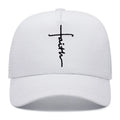 Cross English embroidery breathable cotton baseball cap in black, adjustable 55-61cm, with sunshade brim