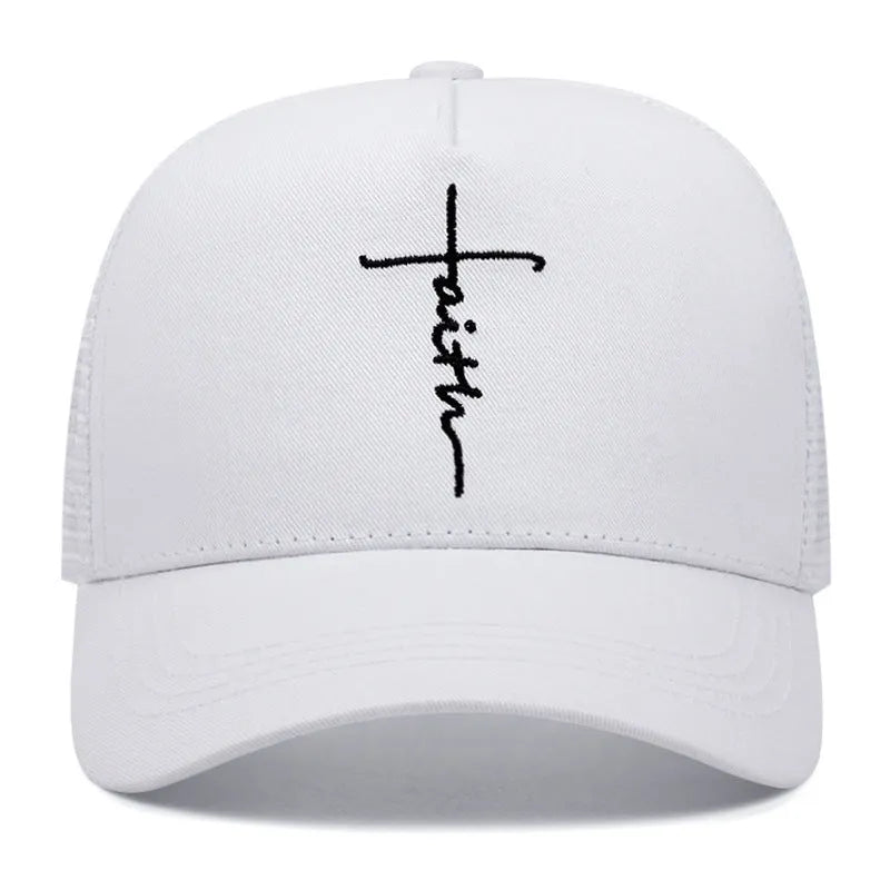 Cross English embroidery breathable cotton baseball cap in black, adjustable 55-61cm, with sunshade brim