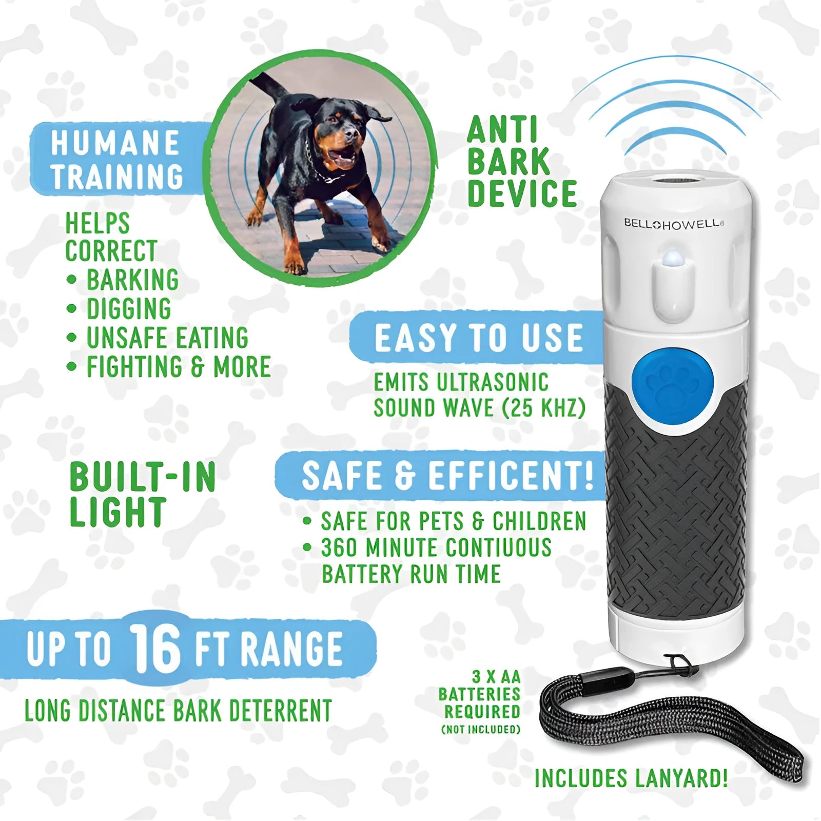 White ABS plastic handheld ultrasonic dog bark control training device