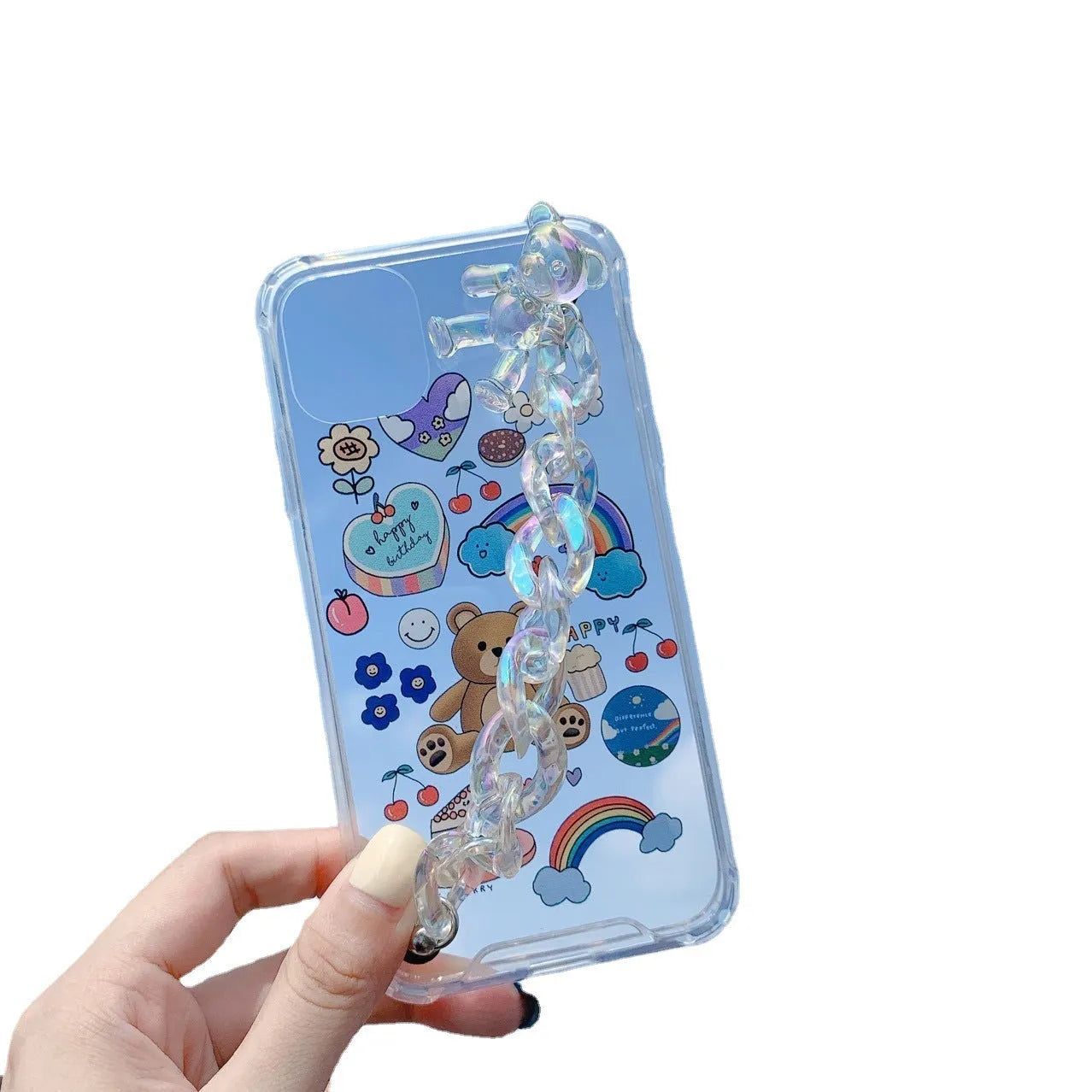 Bear chain protective iPhone case with TPU material and Japanese Korean cartoon design