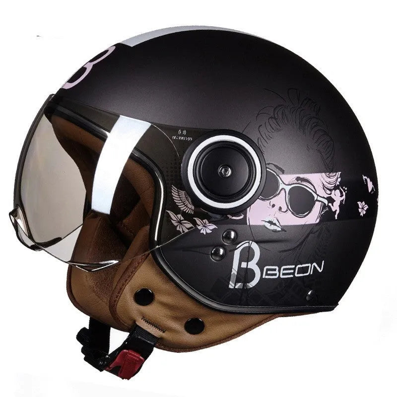 Battery car half helmet in retro design with ABS shell, shown in bright colour option