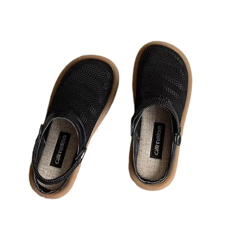 Breathable mesh slip-on shoes in beige with a round toe and low-top design on a rubber sole.