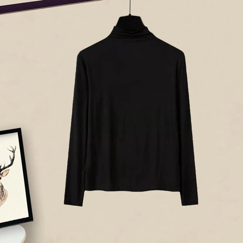 Women's 3-piece knitted sweater suit in grey with white shirt and wide-leg pants for autumn and winter wear