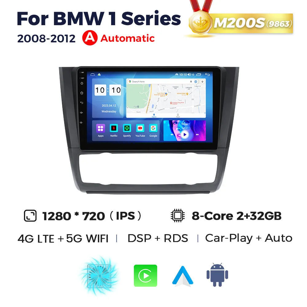 9-inch Android central control navigation touchscreen unit for BMW E87 vehicle.