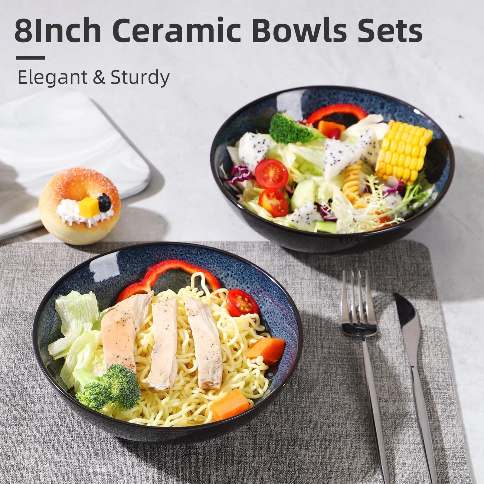 Peacock blue ceramic bowl set, 30oz capacity, dishwasher and oven safe