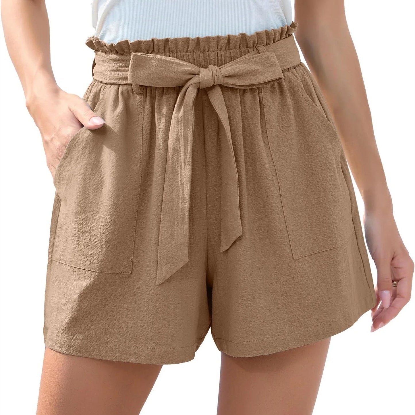 Women's high waist ruffle bow tie shorts in various colours