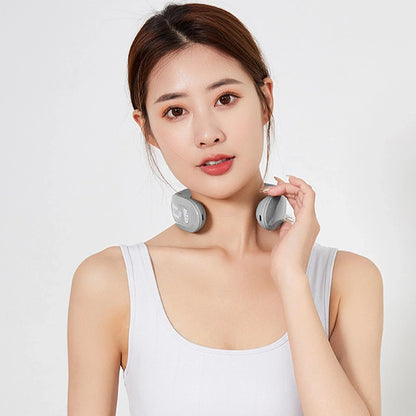 EMS Neck Massager with heat function in gradient blue, showing ergonomic design