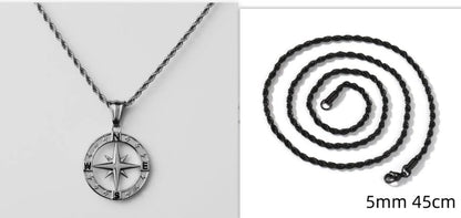 Stainless steel compass circular necklace with electroplated finish in gold and steel options