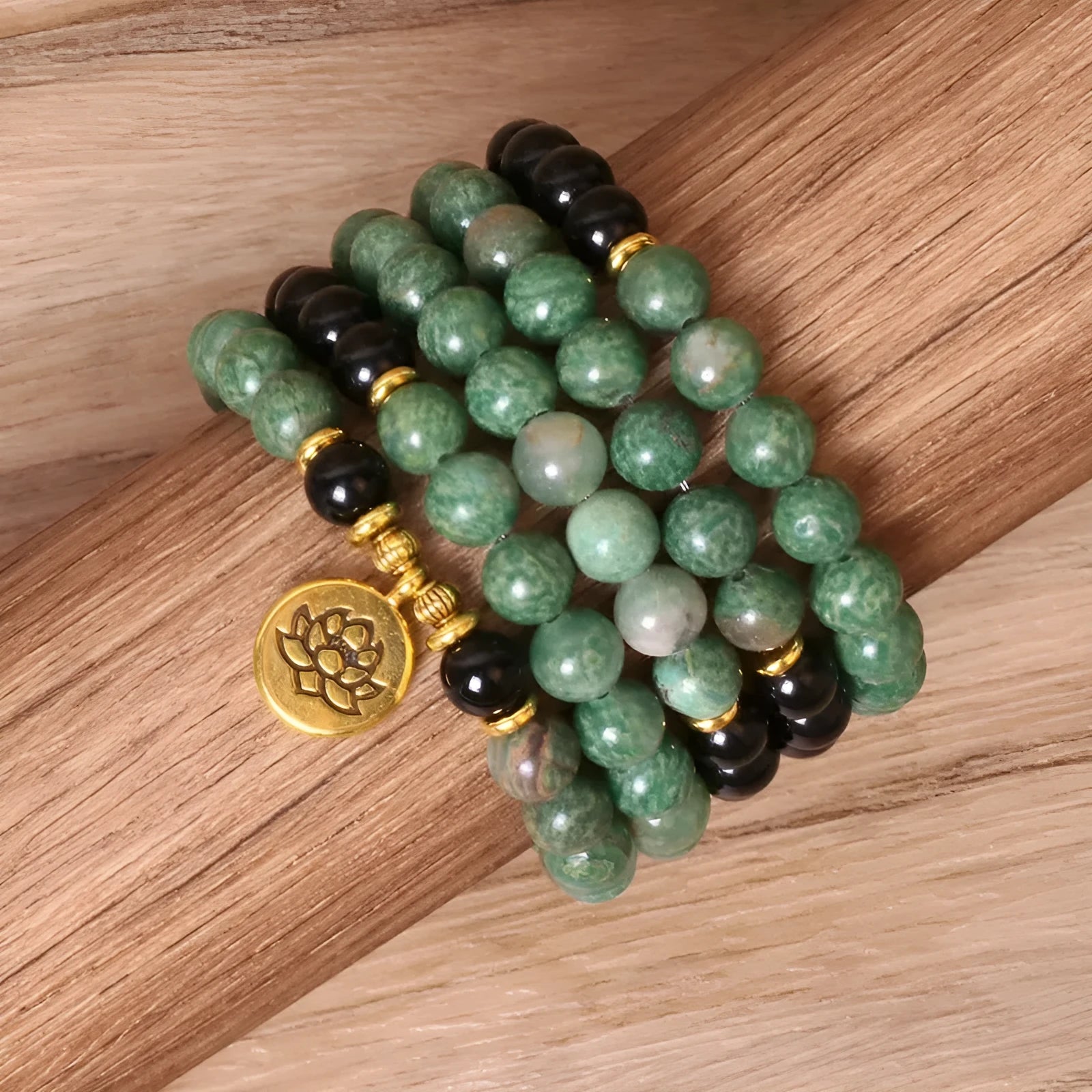 Green and black alloy elastic beaded long bracelet with natural style design
