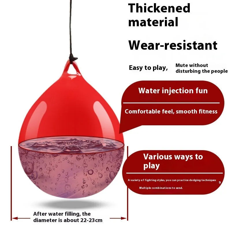 Red PVC water filled boxing reaction ball target with hook rope for hanging during training