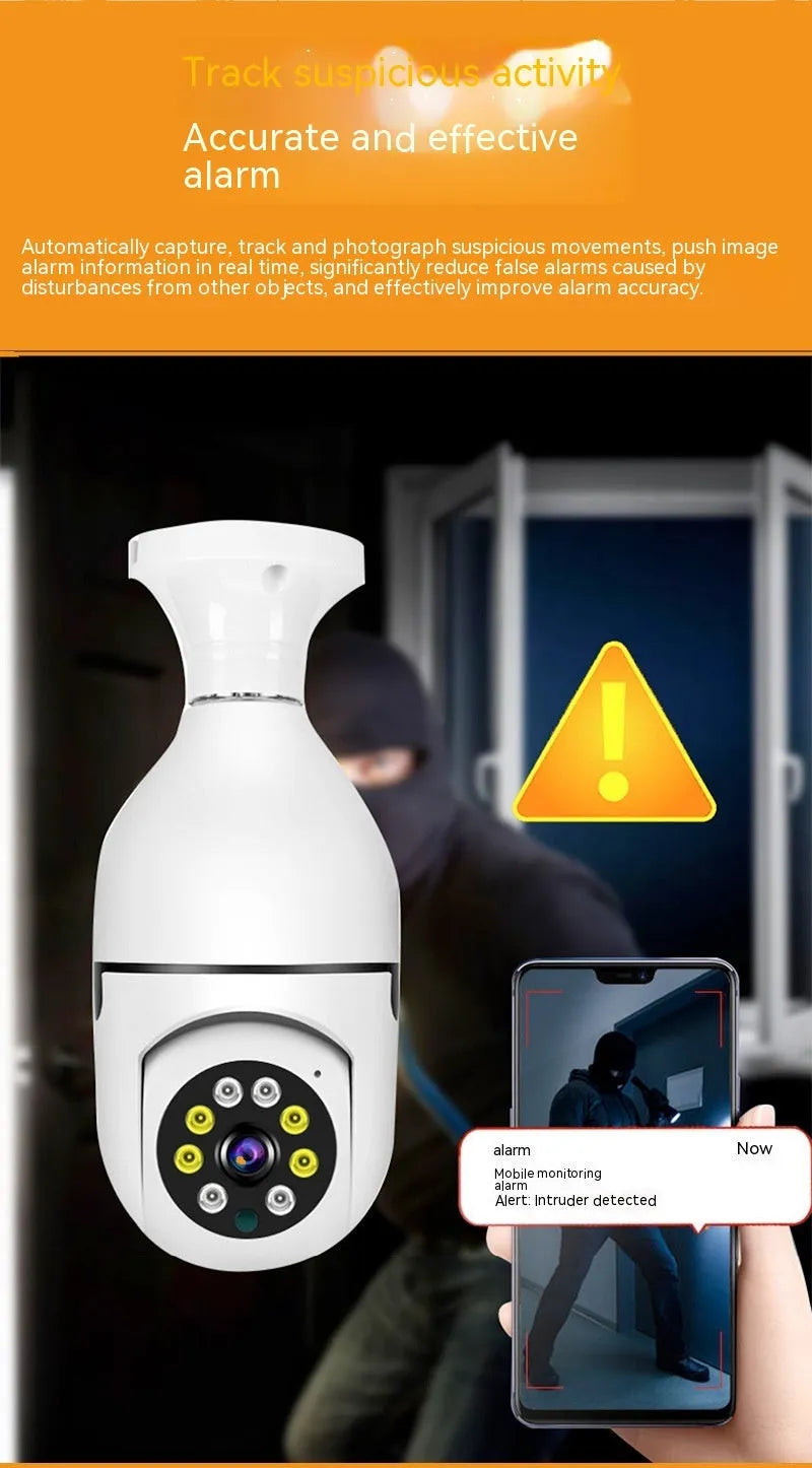 Wireless wifi bulb camera with 1080p resolution and full colour night vision measuring 5x12cm