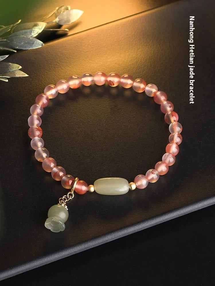 Ice Float Nanhong agate bracelet with flower shape and bamboo joint design in ethnic style