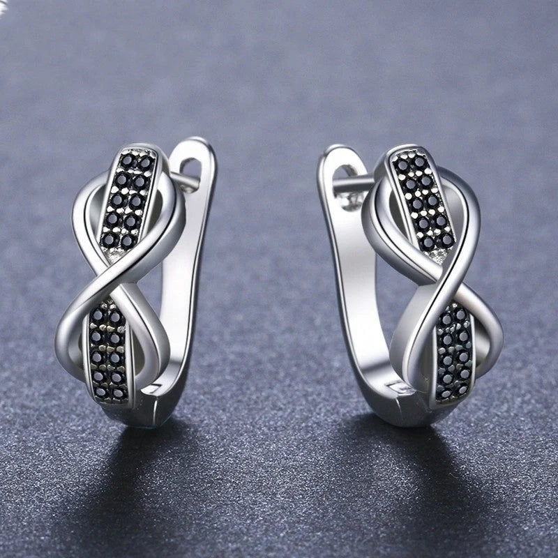 Copper earrings with micro inlaid zircon and black finish