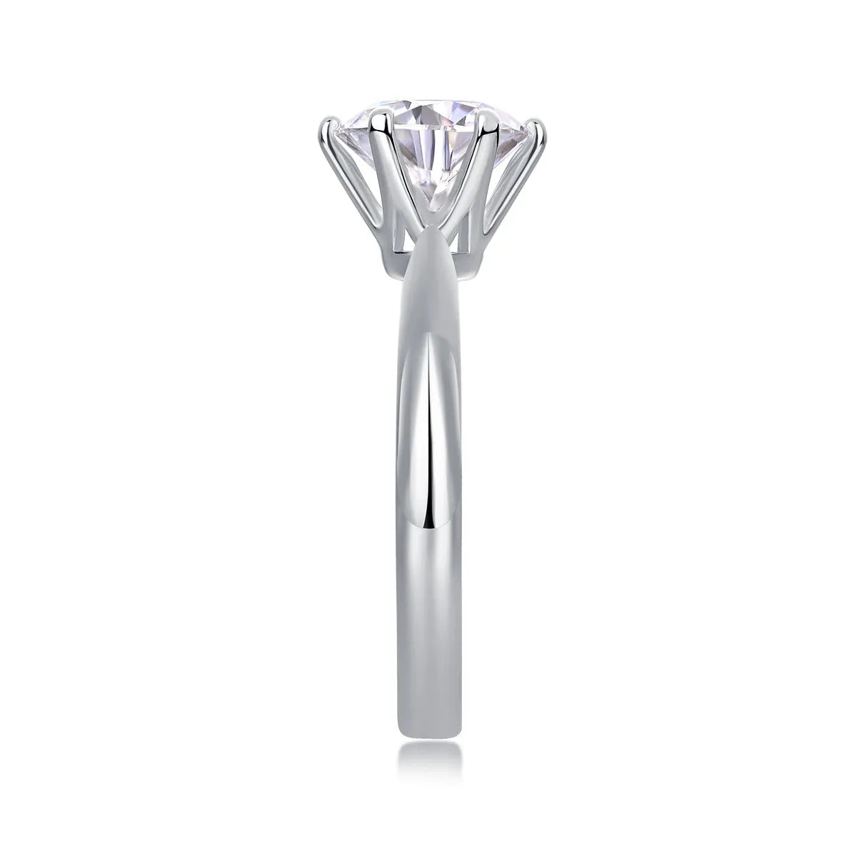 Classic six-prong moissanite wedding ring in S925 silver with platinum plating, GRA certified, 1-5 carat options