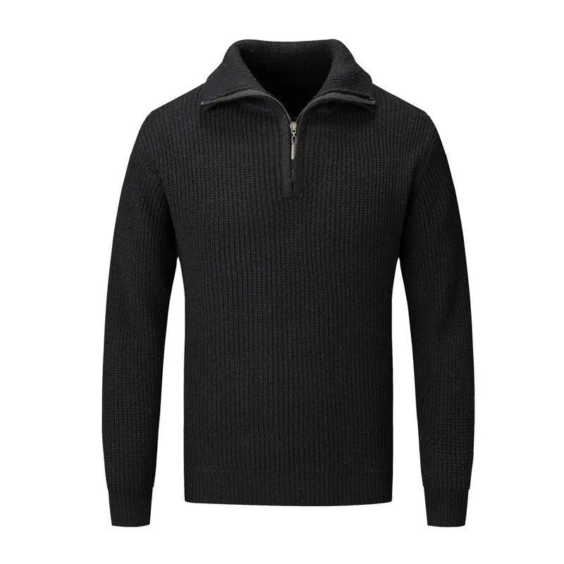 Men's slim fit pullover sweater in black, camel, dark grey, or white and grey colours.