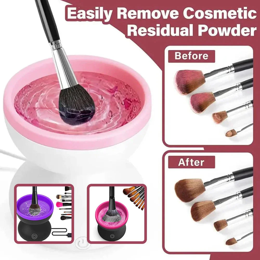 Premium electric makeup brush cleaner with powerful 80rpm motor and silicone cleaning pad for efficient, gentle brush restoration