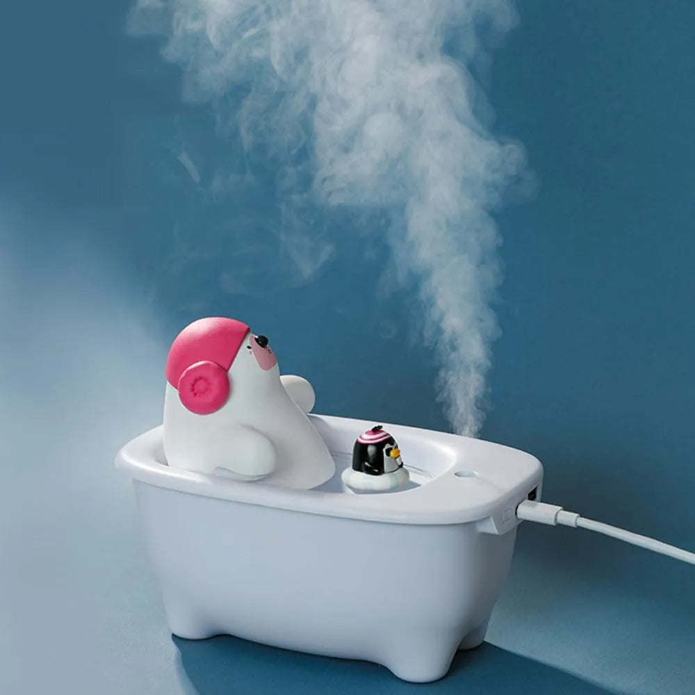 White USB air humidifier with 550ml water tank on desk