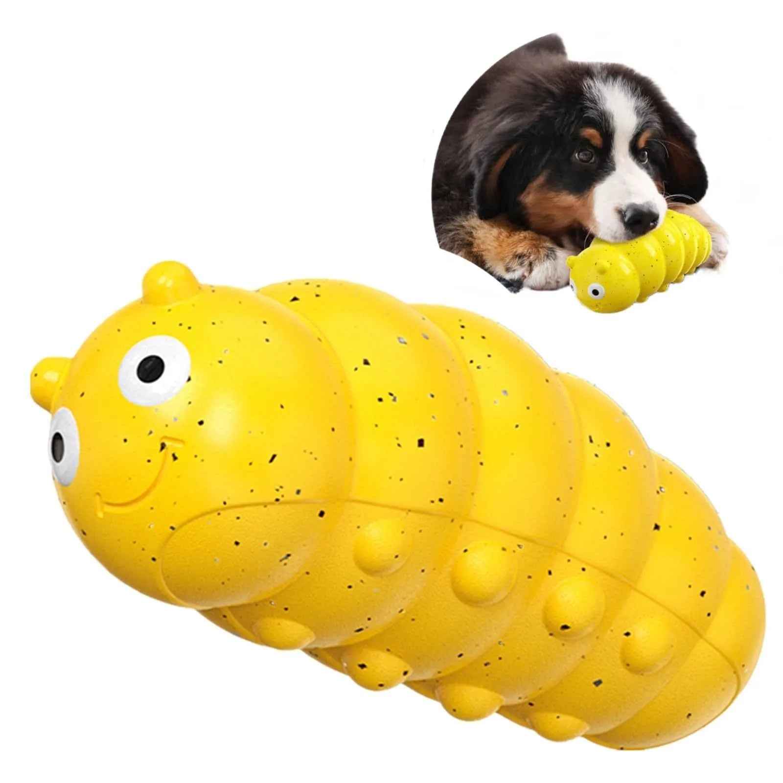 Indestructible squeaky dog chew toy for aggressive chewers in green and yellow food grade material