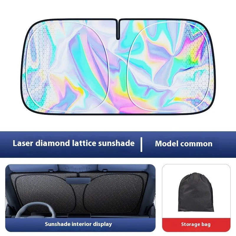 Car laser sun shade front windshield 142x80cm titanium silver polishing cloth solid colour
