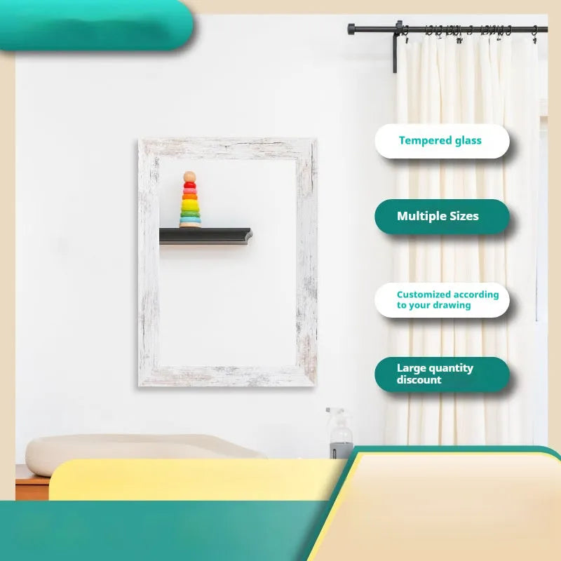 Little white wall-mounted dressing mirror with modern pastoral style and retro Chinese design elements