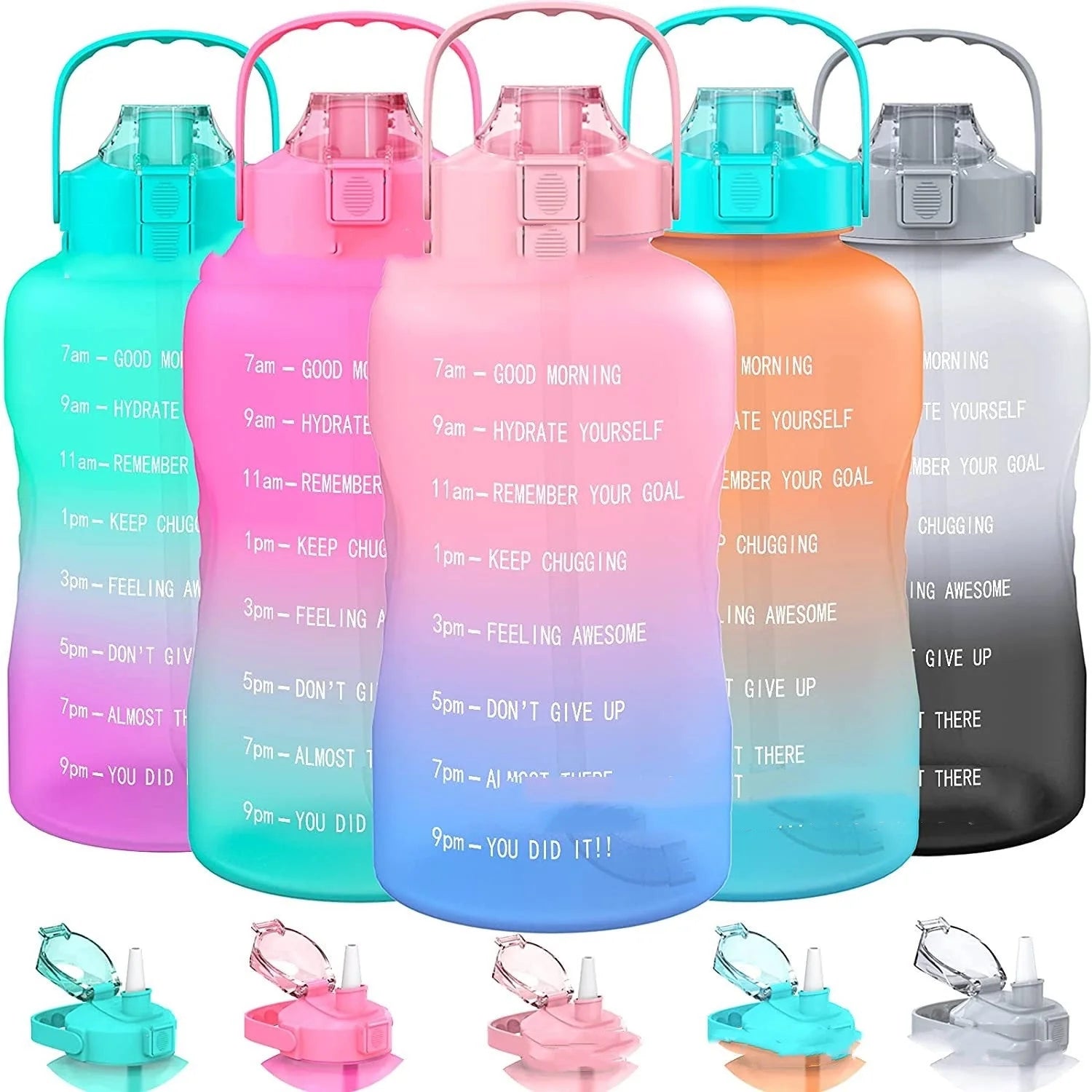 2.2L large capacity half gallon plastic space cup with time markings in gradient colours