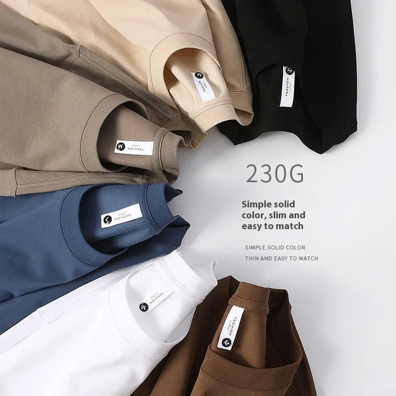Heavy 230g cotton blend T-shirt with American drop shoulder design in round neck style