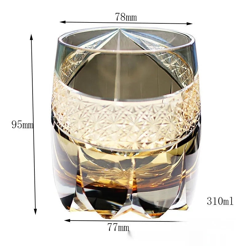 Japanese-style crystal whiskey glass with carved surface in grey thunder colour, 301-400ml capacity