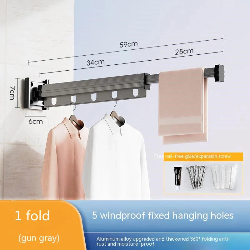 Aluminum retractable clothes drying rack mounted on wall with suction cups
