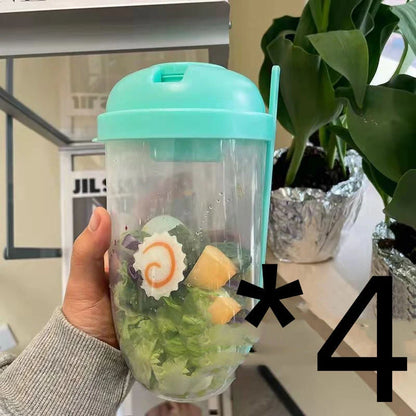 Modern minimalist salad cup with fork and cover in four colours, 1000ml capacity