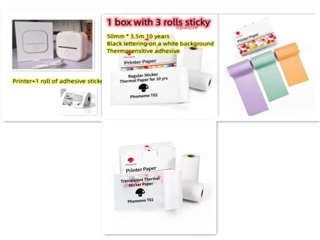 Portable Mini Thermal Label Printer with Bluetooth connectivity in various colours